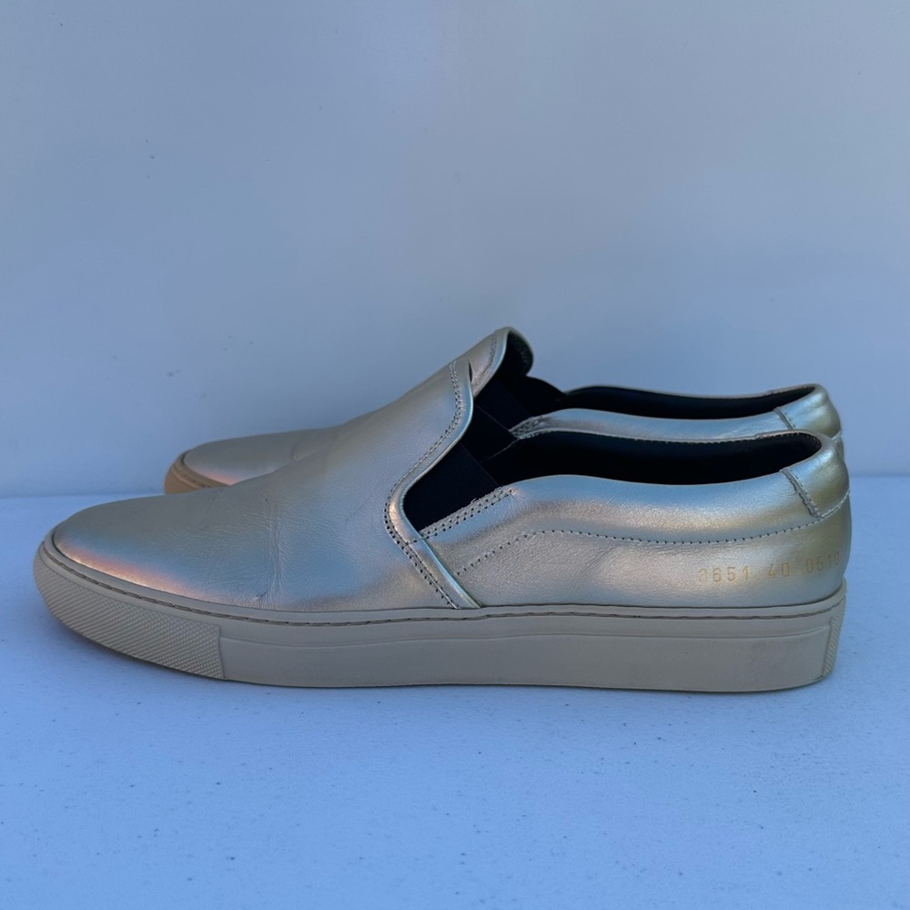 Woman By Common Projects Slip-On Sneaker Leather Metallic Gold Size 40. View 3